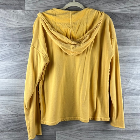 Mododoc‎ Pullover Hoodie Womens M Yellow Cotton French Terry Reverse Hem Casual - Picture 2 of 12